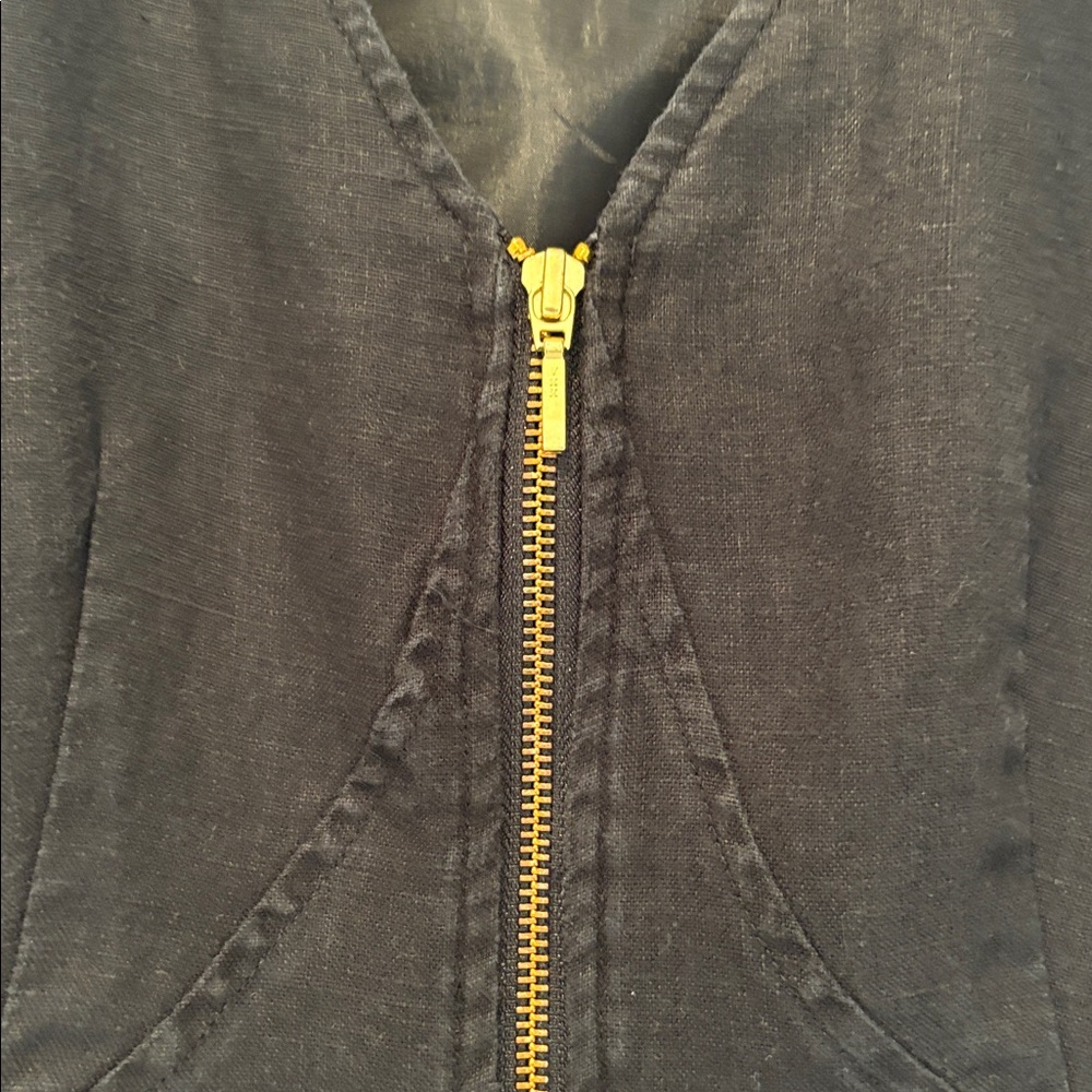 Black Linen Zip-Up Sleeveless Dress - Picture 5 of 7